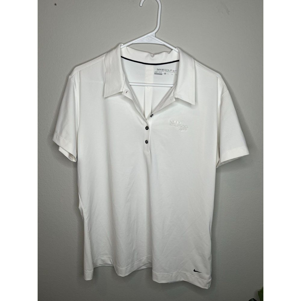 Nike Golf Dri-FIT Polo Shirt XL White Musco Lighting Logo Short Sleeve